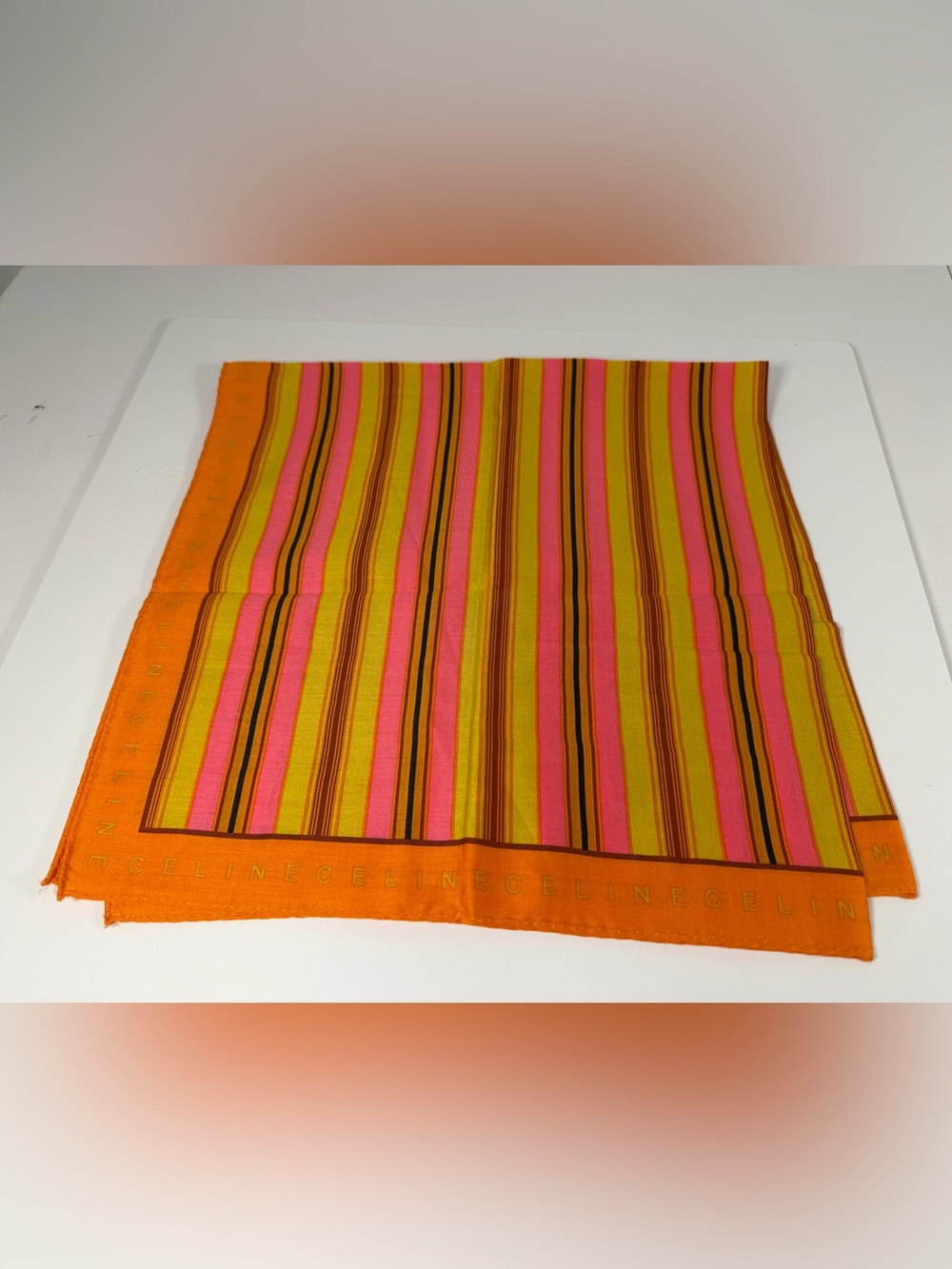 Celine Large Collection Striped Cotton Scarf Orange Pink Yellow Japan